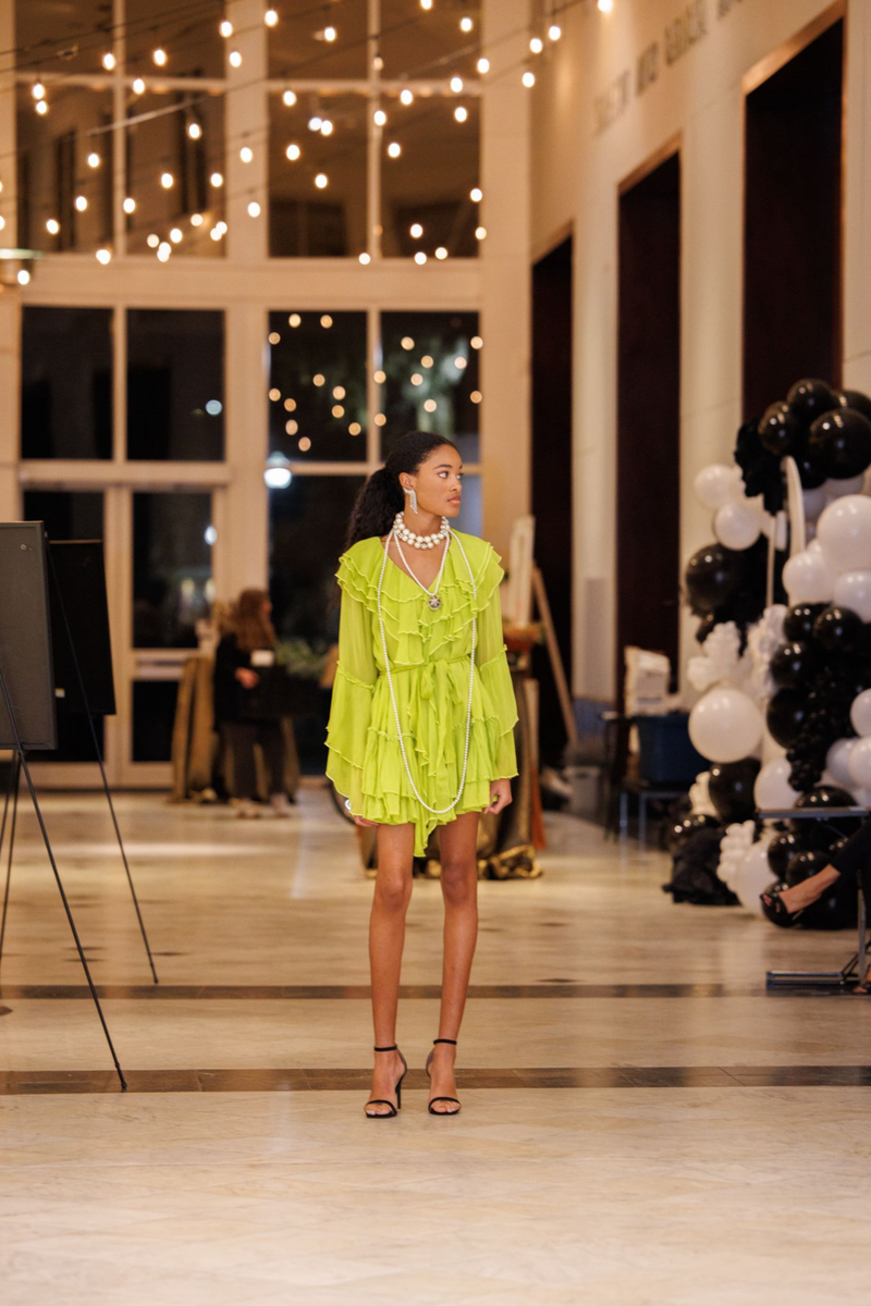 knee length dresses for ladies Eunice Chartreuse Floral Applique Mini Dress