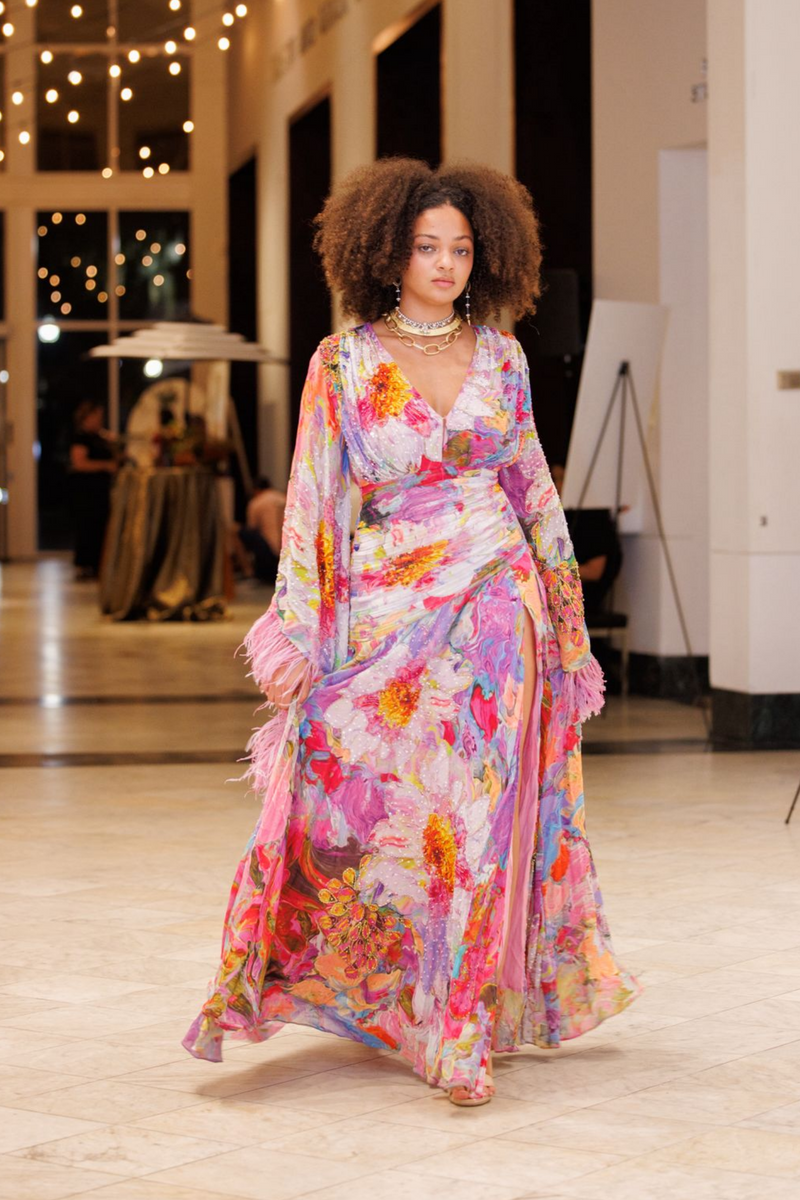 "Ciara" Parisian Multicolor Feather Dress