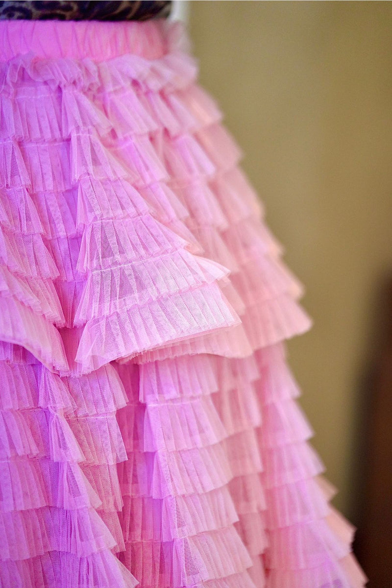 "Emily" Pink Tulle Skirt With Ruffle Details