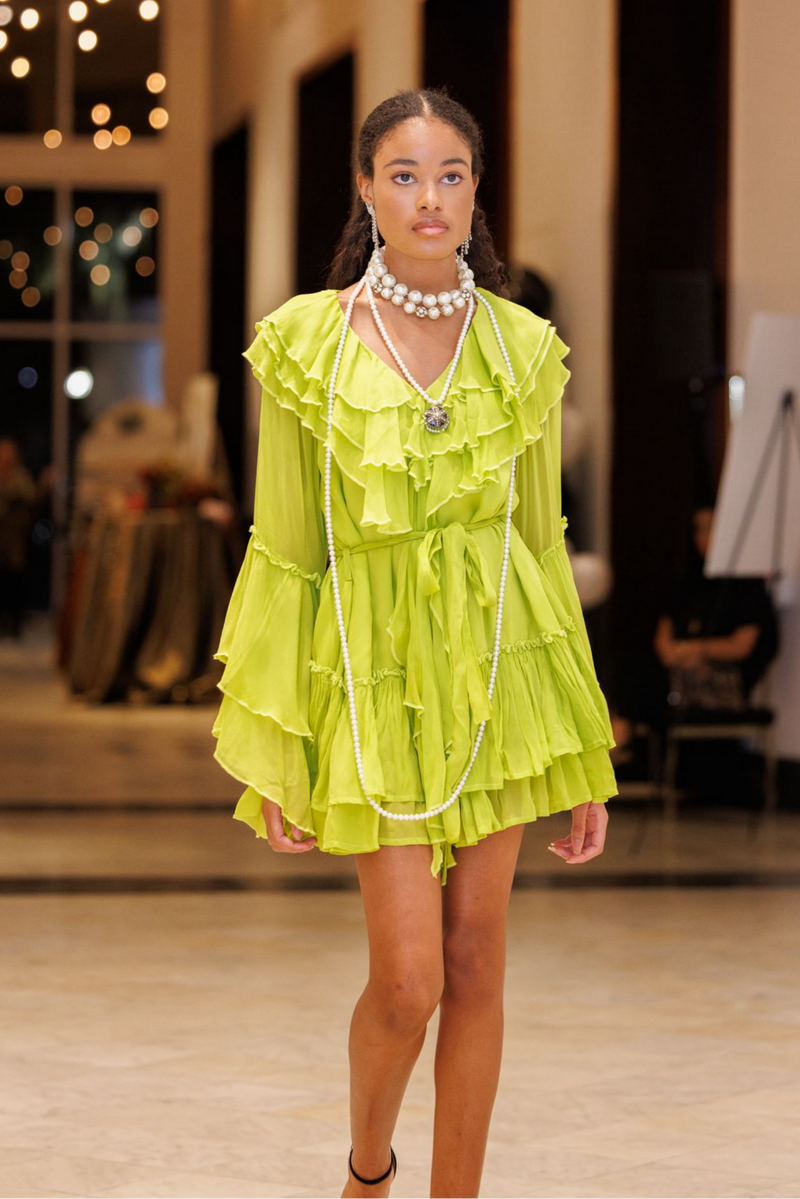 "Camille" Parisian Chartreuse Mini Dress