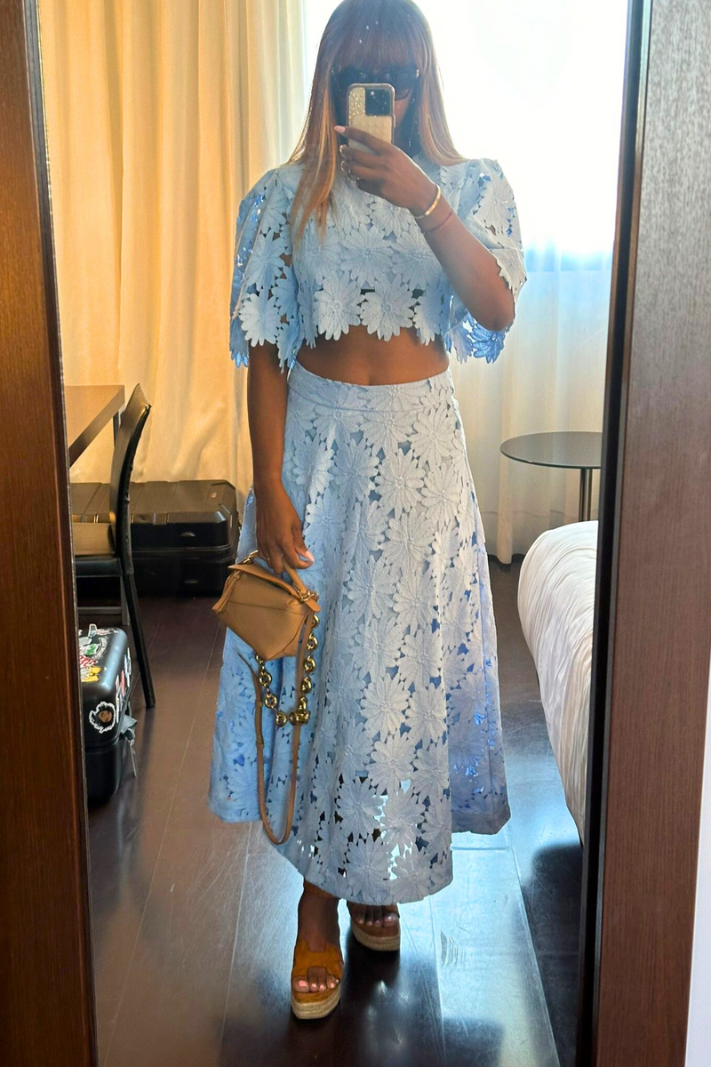 "Madrid" Blue Lace Skirt Set
