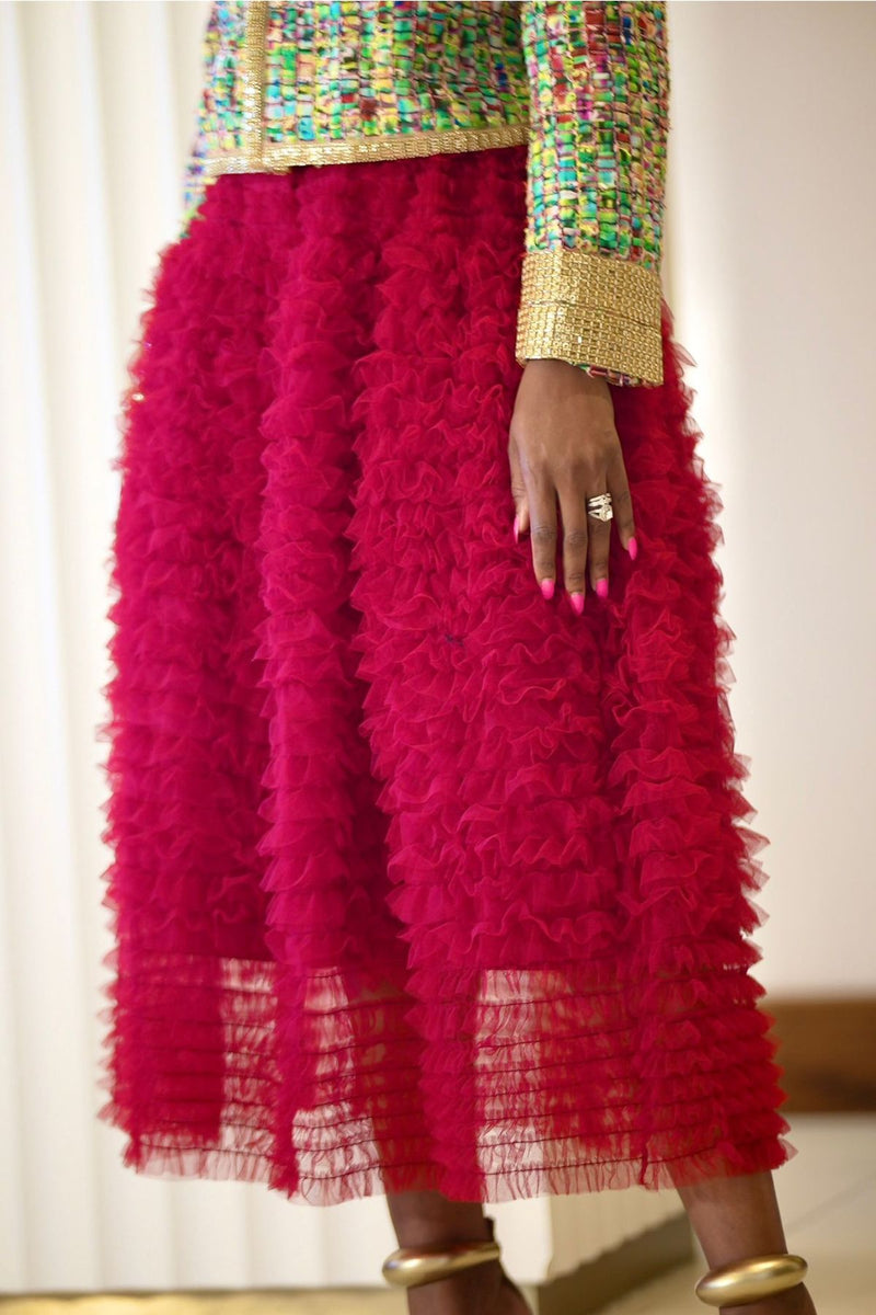 "Stephanie" Red Tulle Tiered Skirt