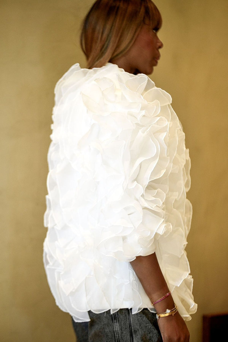 “Stella” White Ruffle Jacket