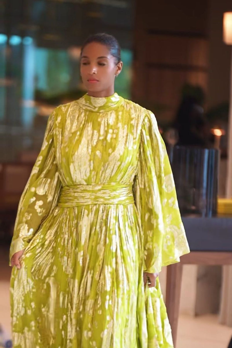 "Samira" Chartreuse & Gold Maxi Dress