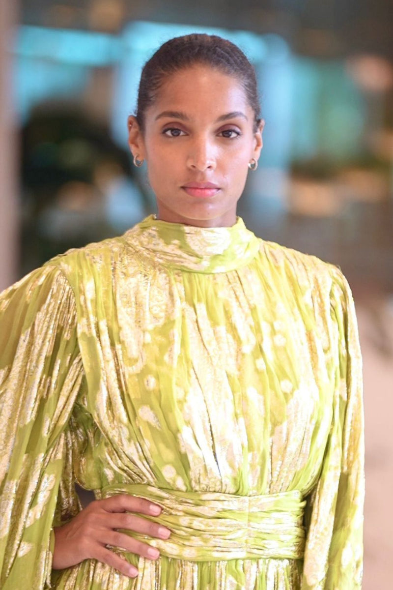 Samira Chartreuse & Gold Maxi Dress Large Samira Chartreuse & Gold Maxi Dress Large