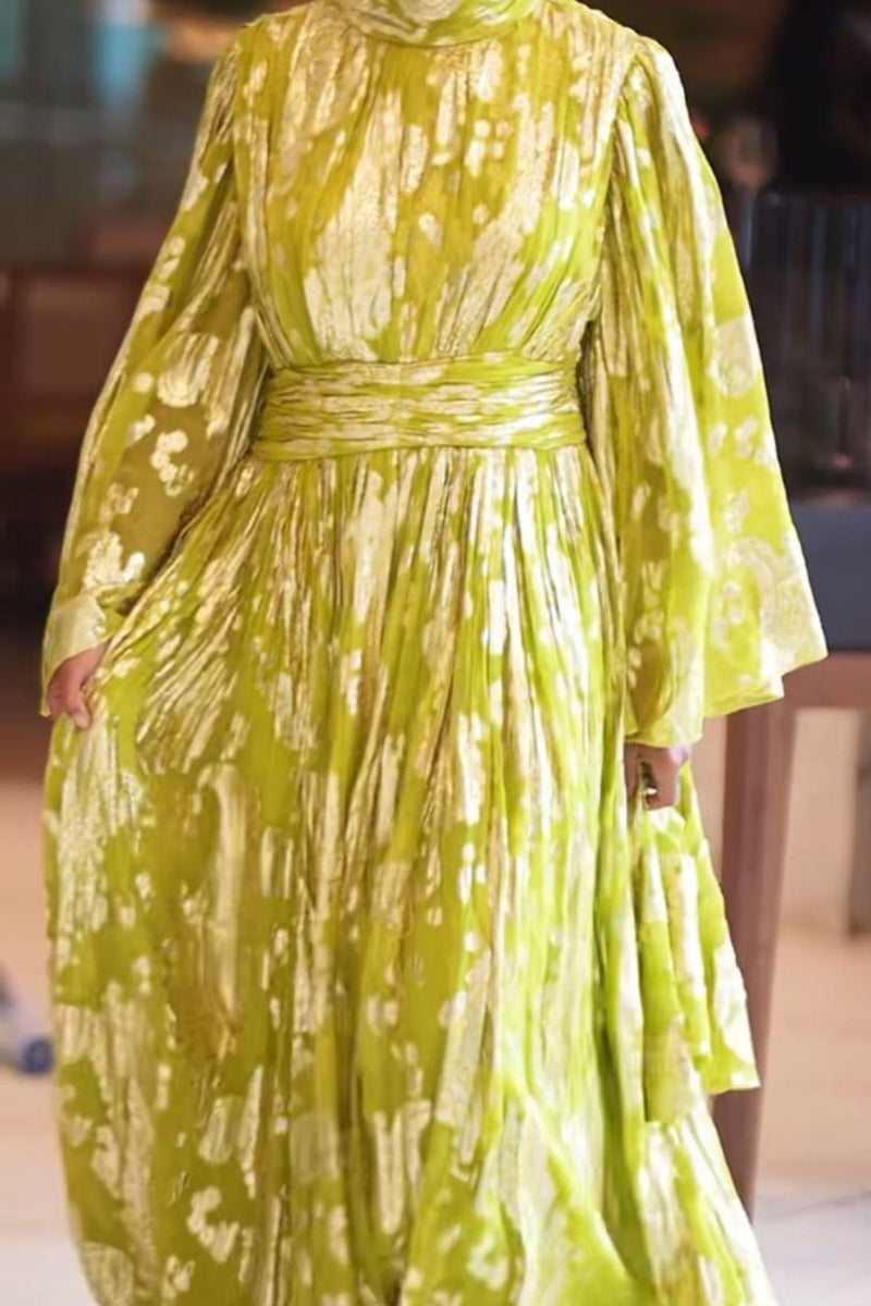 "Samira" Chartreuse & Gold Maxi Dress