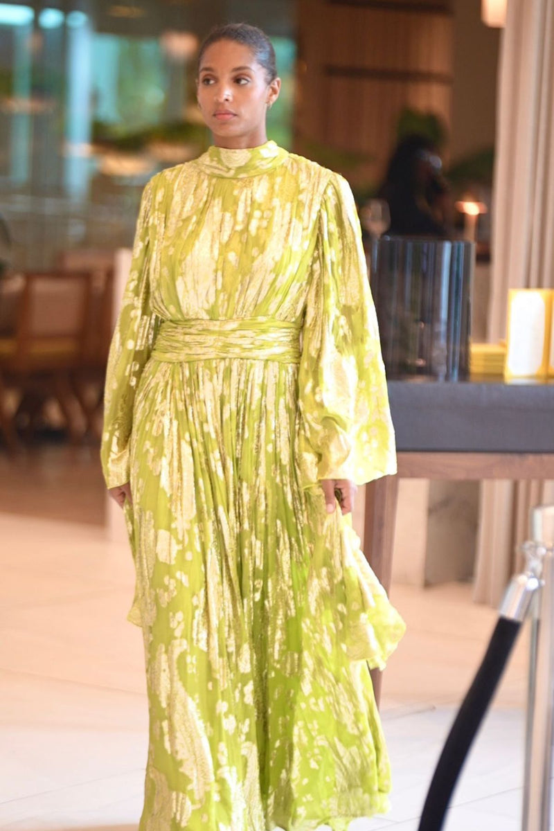 "Samira" Chartreuse & Gold Maxi Dress