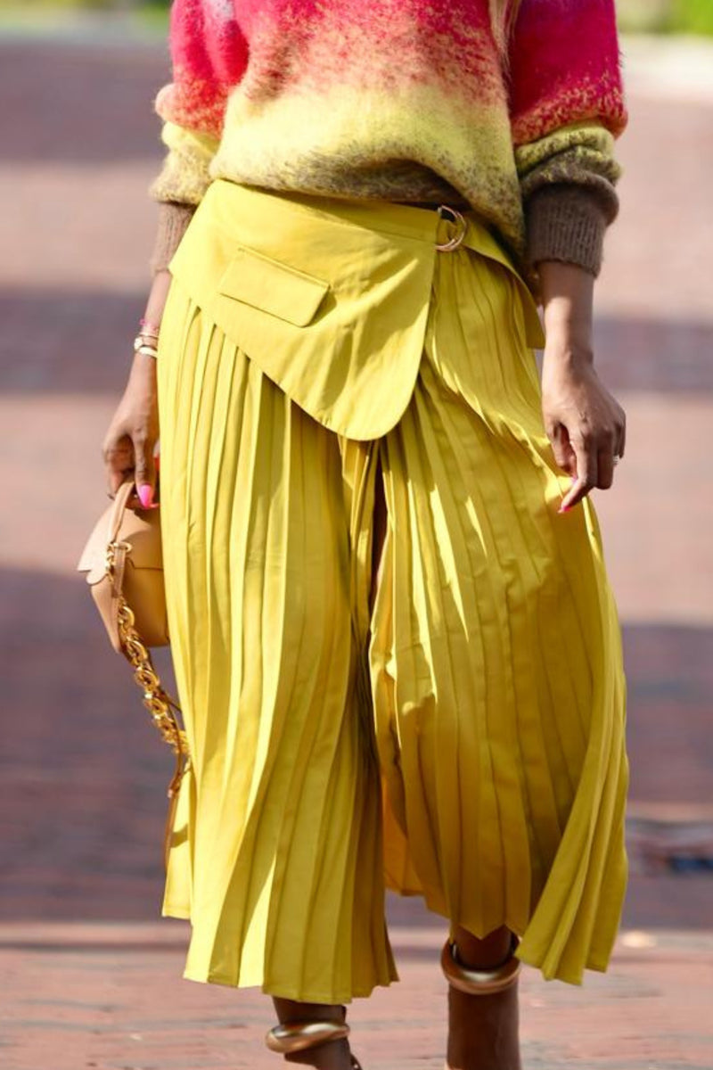 "Margarita" Yellow Pleated Wrap Skirt