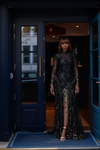 "Sophie" Parisian Black And Gold Lace Gown