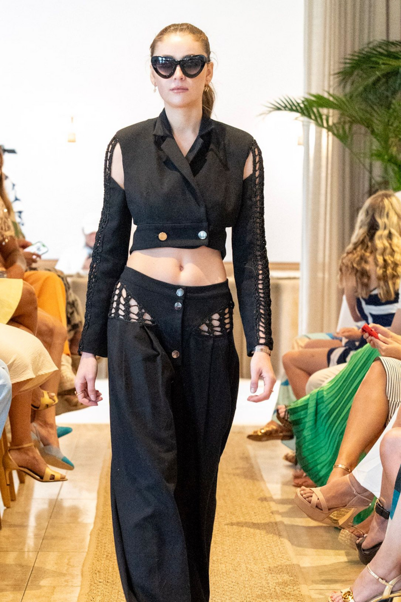 "Annie" Black Crochet Pants Set