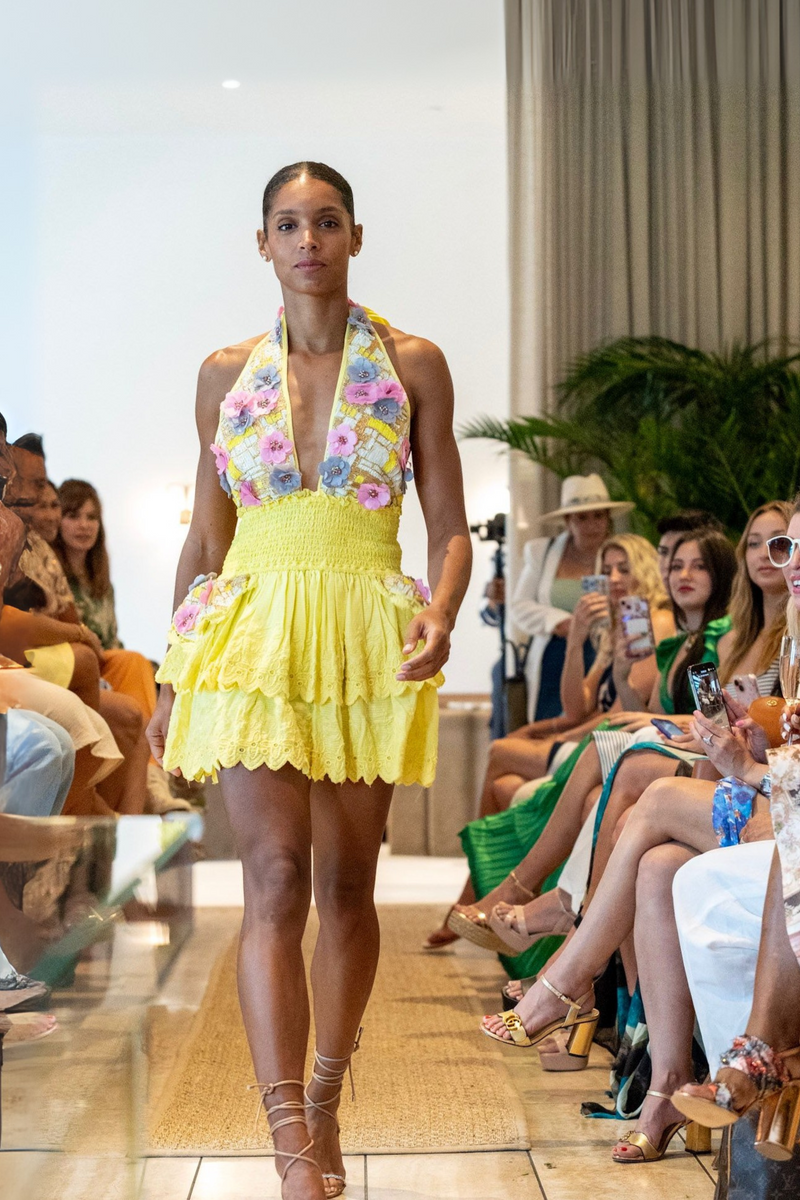 "Taylor" Parisian Yellow Floral  Appliqué Dress