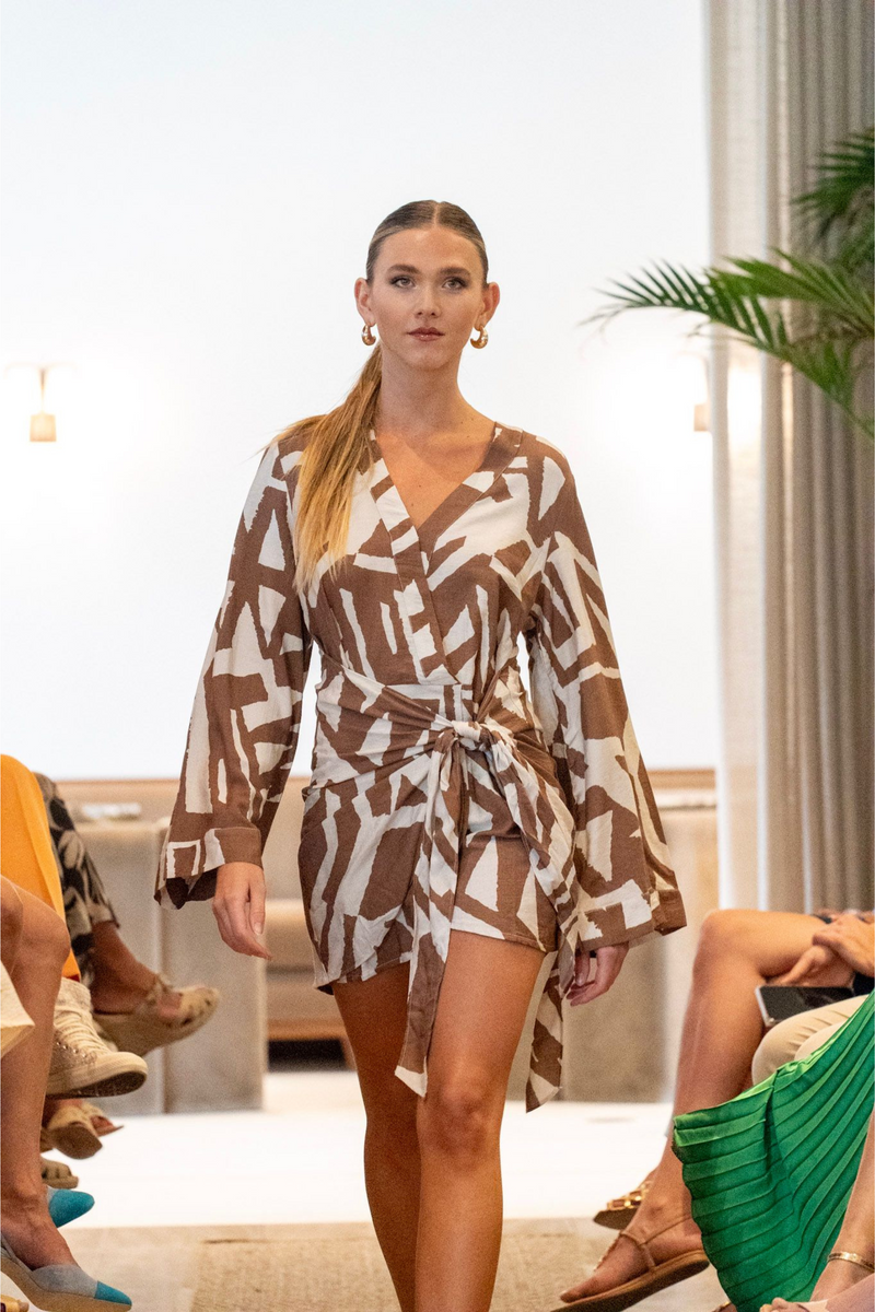 "Zorely" Brown Zebra Mini Warp Dress