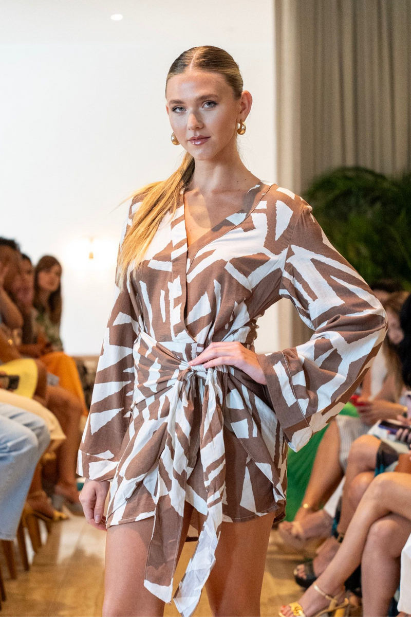 "Zorely" Brown Zebra Mini Warp Dress