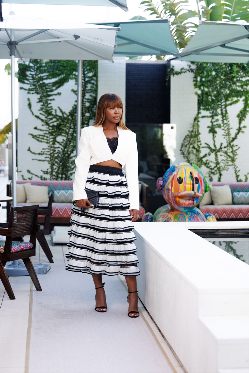 "Mariah" Black And White Riffle Skirt