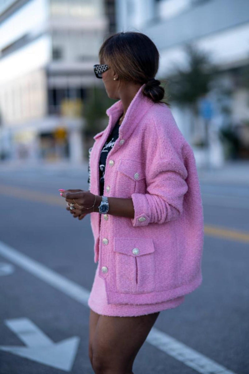 "Francine" Pink Tweed Skirt Set