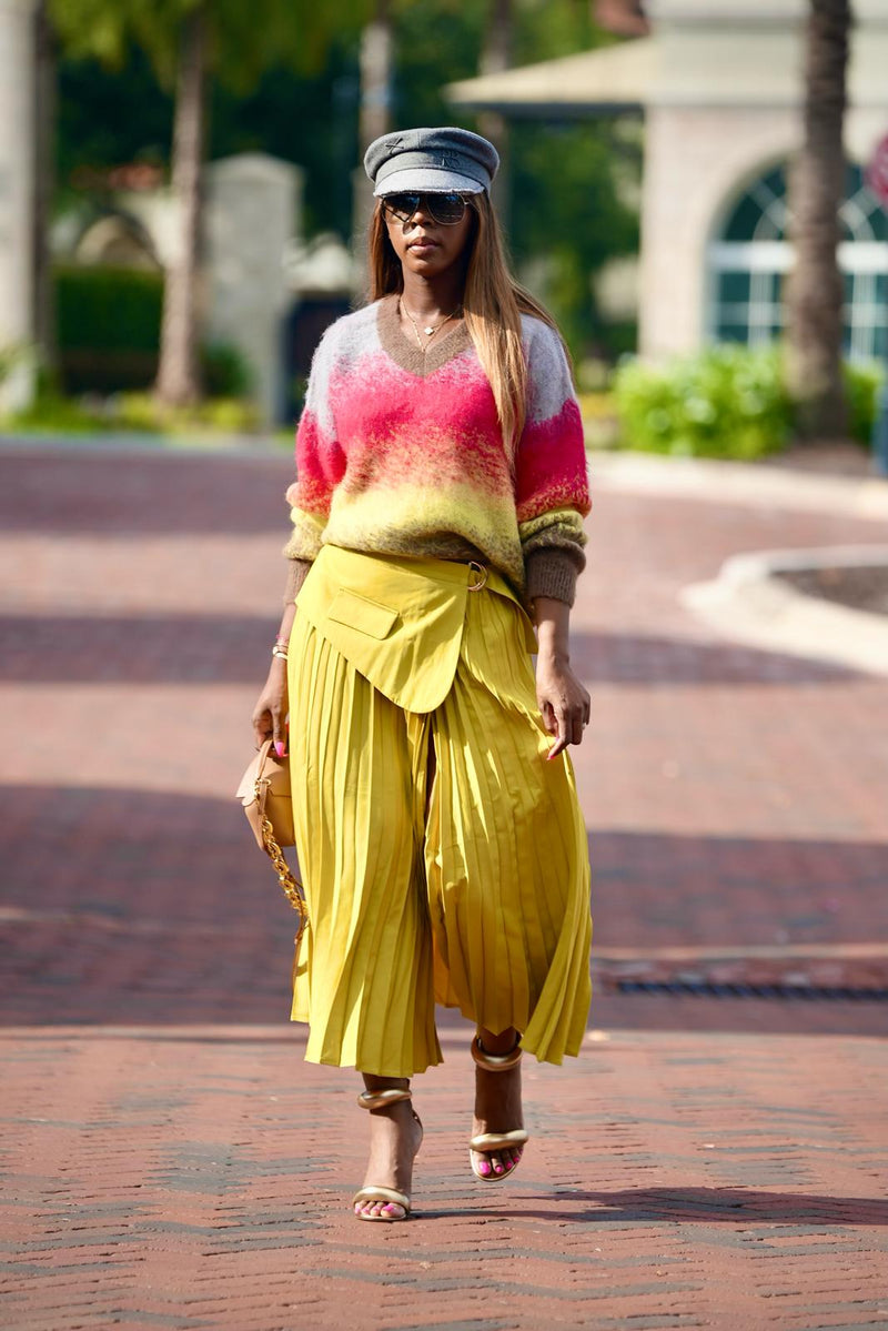 "Margarita" Yellow Pleated Wrap Skirt