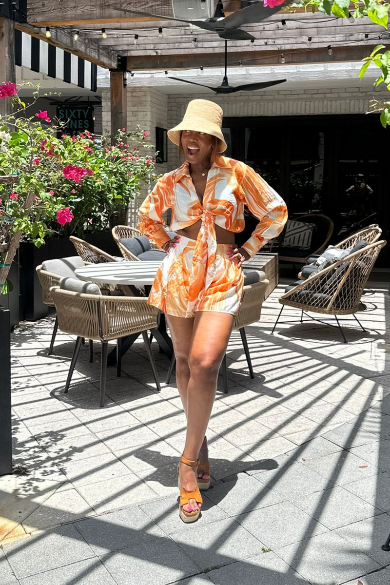 "Samira" Orange and White Short Set