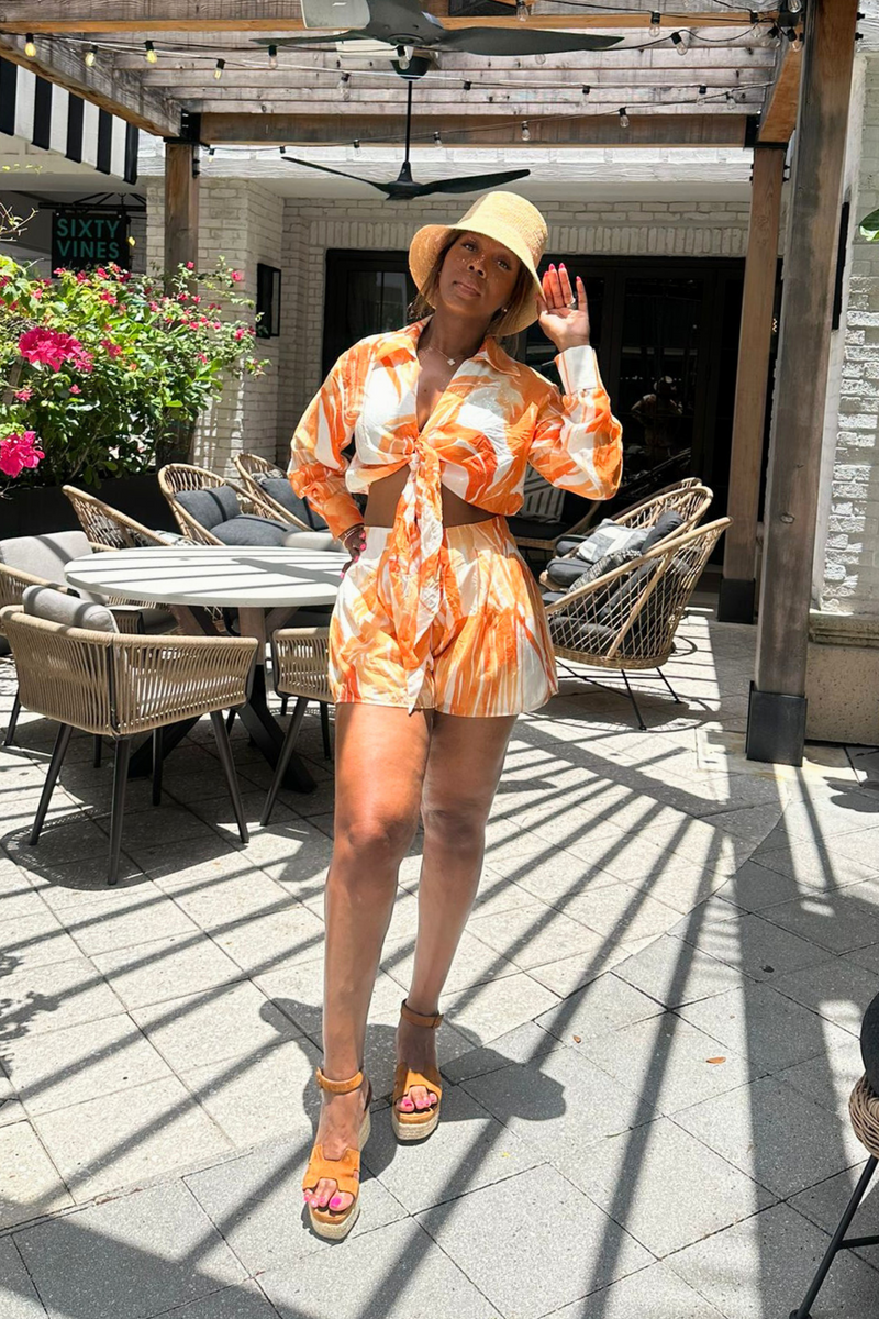 "Samira" Orange and White Short Set