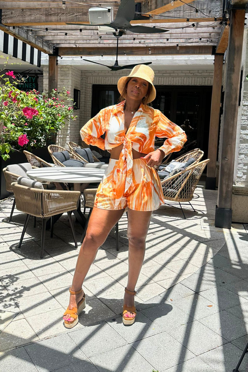 "Samira" Orange and White Short Set